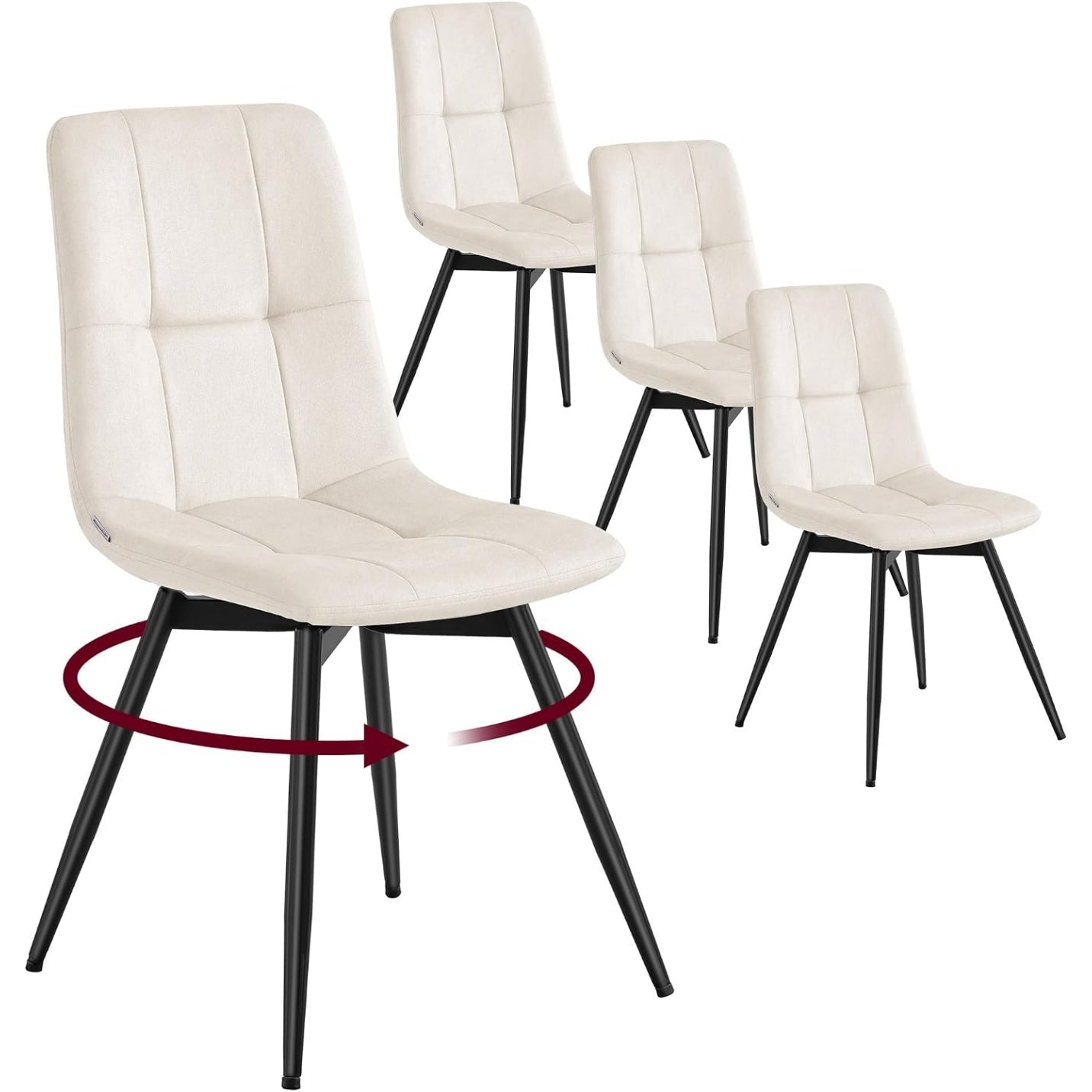 Lot de 4 chaises de salle à manger pivotantes 360°, assise en velours ergonomique, fauteuils modernes beige cappuccino
