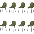 Ensemble de huit chaises scandinaves rembourrées avec dossier en tissu et pieds en métal de couleur verte