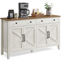Buffet style campagne avec tiroir, portes et tablette reglable, meuble de rangement blanc et marron miel
