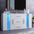 Meuble de rangement lumineux avec trois tiroirs, deux portes et eclairage LED, finition blanche