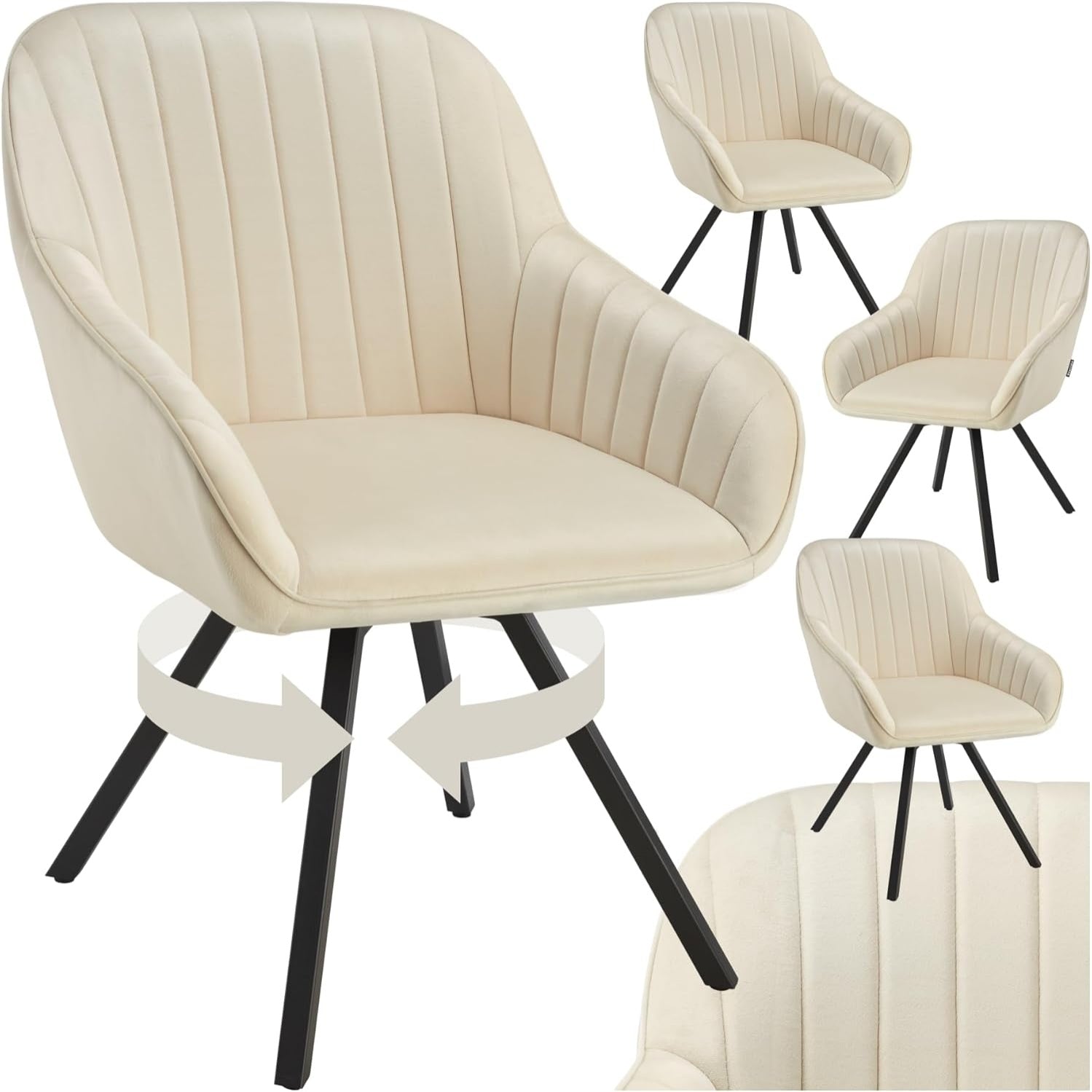 Lot de quatre chaises pivotantes en velours avec assise rembourrée pour salle à manger, salon ou bureau