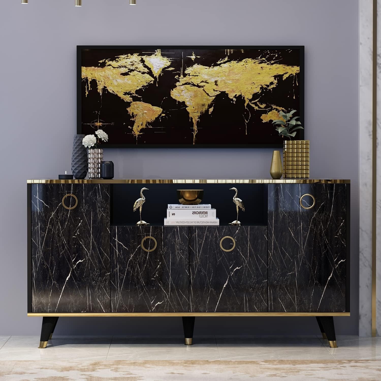 Buffet polyvalent à quatre portes au design élégant pour salon, cuisine, bureau ou entrée