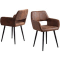 Ensemble de deux fauteuils de salle a manger vintage avec revetement suedine rembourre et structure metallique, marron