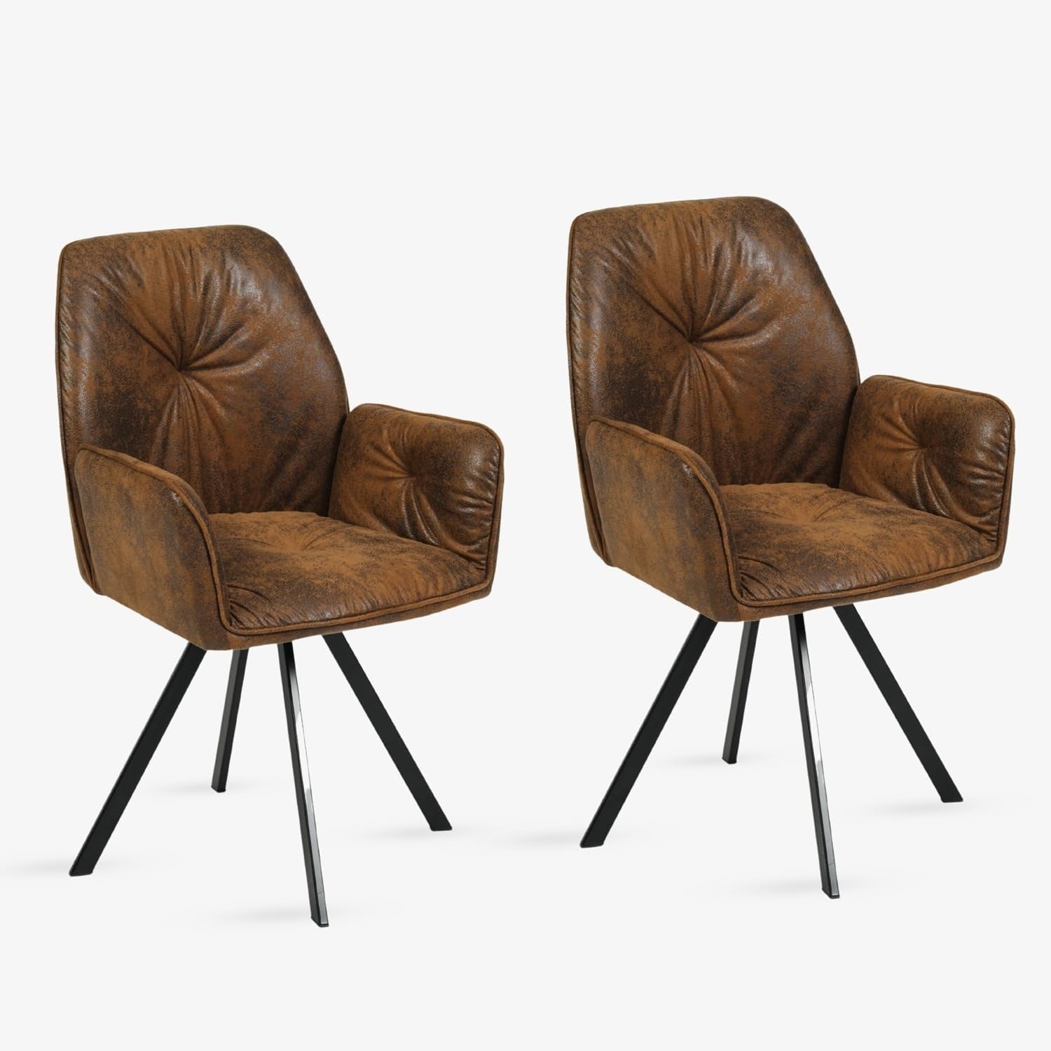 Lot de 2 chaises pivotantes 360°, fauteuils de salle à manger vintage avec accoudoirs et assise rembourrée, marron