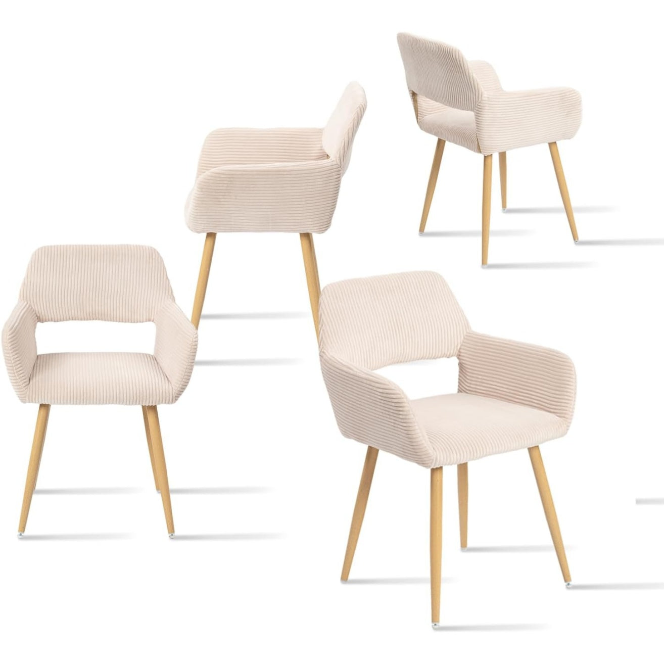 Lot de quatre chaises scandinaves en velours côtelé avec assise rembourrée et pieds en métal