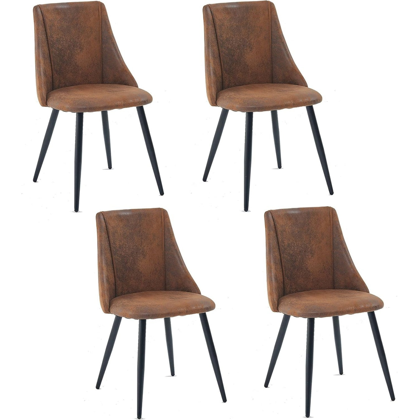 Lot de quatre fauteuils de salle à manger au style industriel avec revêtement en suédine