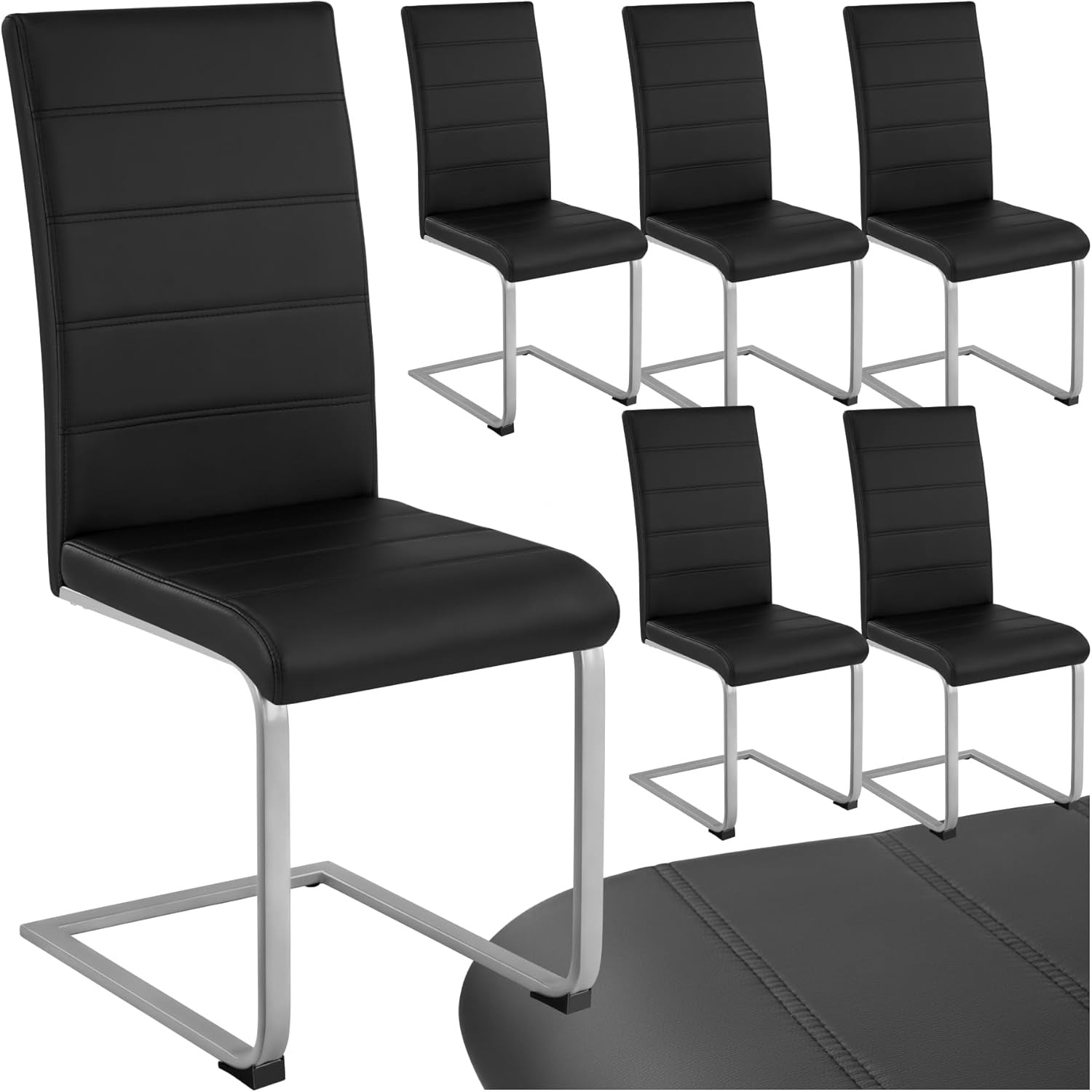 Lot de six chaises de salle à manger rembourrées avec revêtement en similicuir et piètement en acier