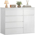 Meuble de rangement avec cinq tiroirs, porte a fermeture douce et tablette ajustable, blanc, 100 x 40 x 80 cm