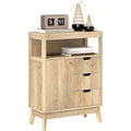 Buffet moderne en bois naturel avec placard à portes, étagère réglable et niche ouverte pour salon ou cuisine