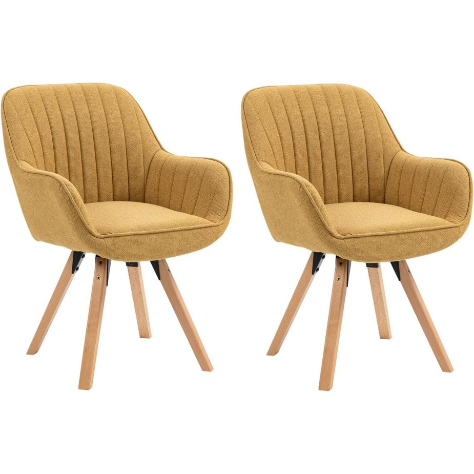 Lot de deux fauteuils scandinaves pivotants avec accoudoirs, assise rembourrée et pieds en bois massif