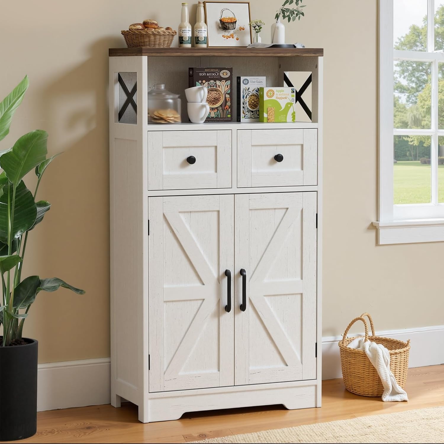 Buffet compact avec 2 tiroirs, porte et étagère réglable, meuble de rangement multifonction pour cuisine, entrée ou salle à manger, blanc