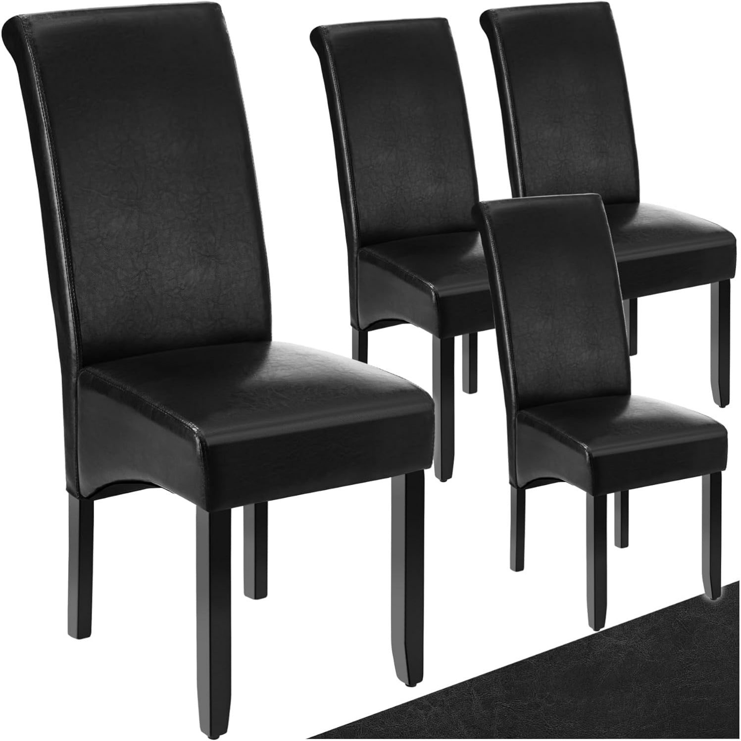 Lot de quatre chaises de salle à manger ergonomiques en similicuir avec pieds en bois
